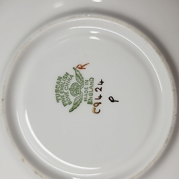 Hand Painted Tuscan Yellow and Purple Pansies Tea Cup & Saucer Set with Gold - Picture 6 of 7